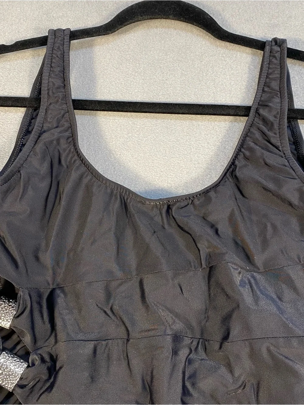 Venus black one piece swimsuit with side cuts silver embellishments, size 8